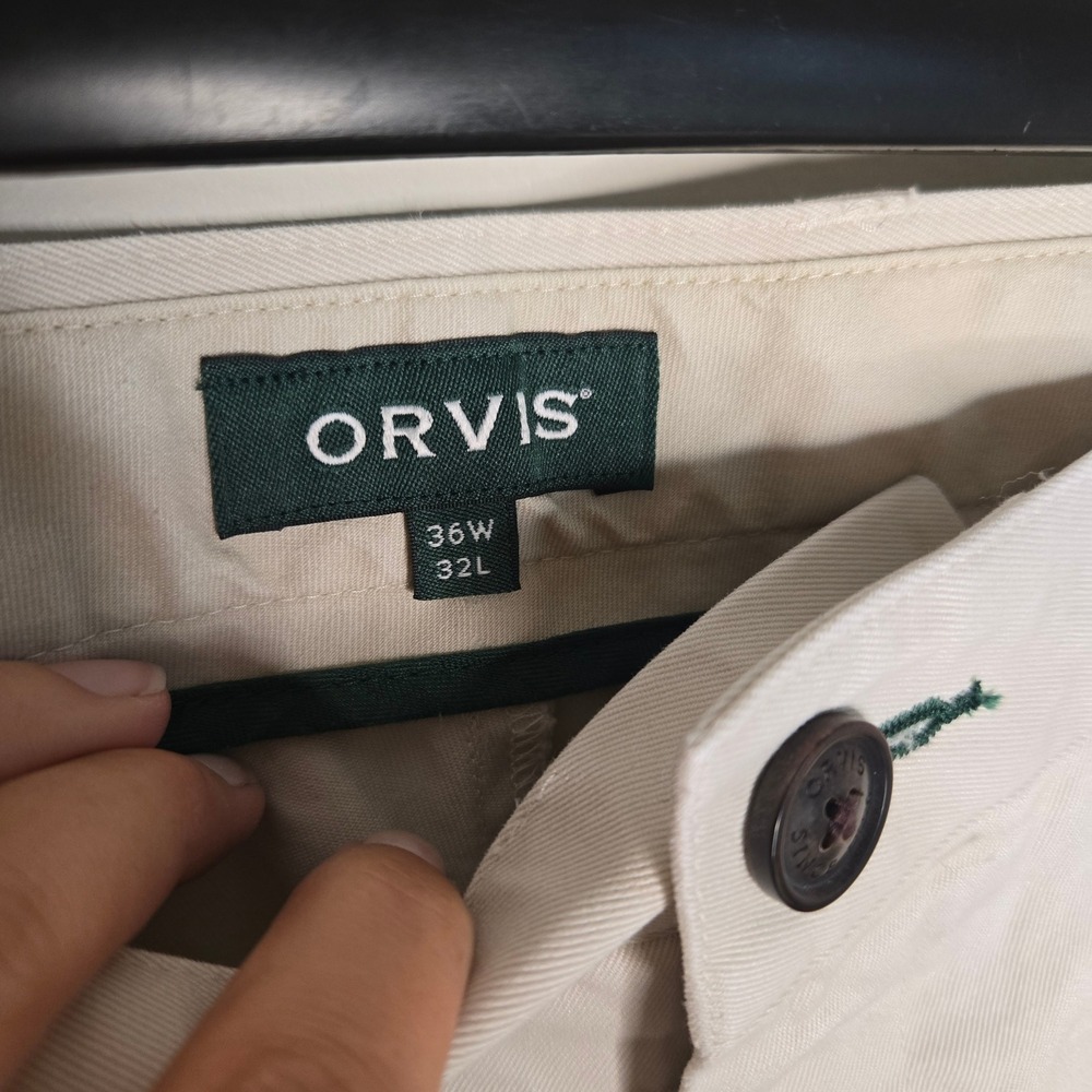 Orvis Mens Chino Pants 36x32 Cream Off White Cotton Twill Straight Leg Trousers - Picture 3 of 9